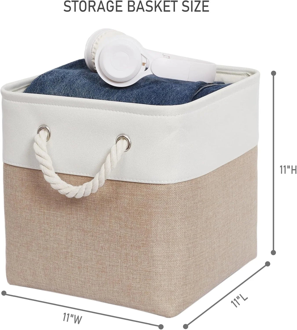 11 x 11 Inch Storage Cubes 6 Pack Large Collapsible Fabric Storage Bin White&Beige – Foldable Space-Saving Design with a Practical Everyday Design