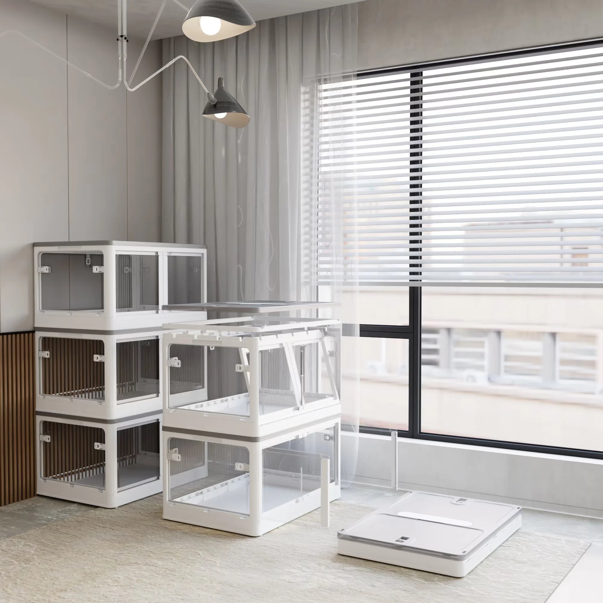 384QT 3-Pack Transparent Stackable Storage Bins with 5 Doors to Open with Wheels Folding Plastic Craft Containers Large Closet Organizers Box for Bedrooms Living Rooms Study Kids' Toys White – Stackable Organization with a Practical Everyday Design