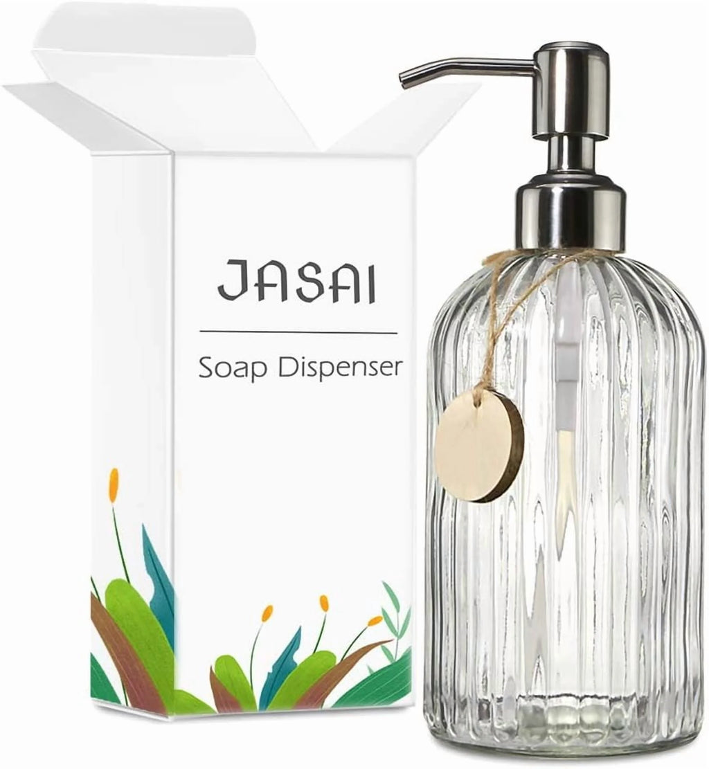 18 Oz Clear Glass Soap Dispenser with Rust-resistant Stainless Steel Pump Refillable Liquid Hand soap Dispenser for Bathroom Well-crafted Kitchen Soap Dispenser – Clear-View Organization with a Practical Everyday Design