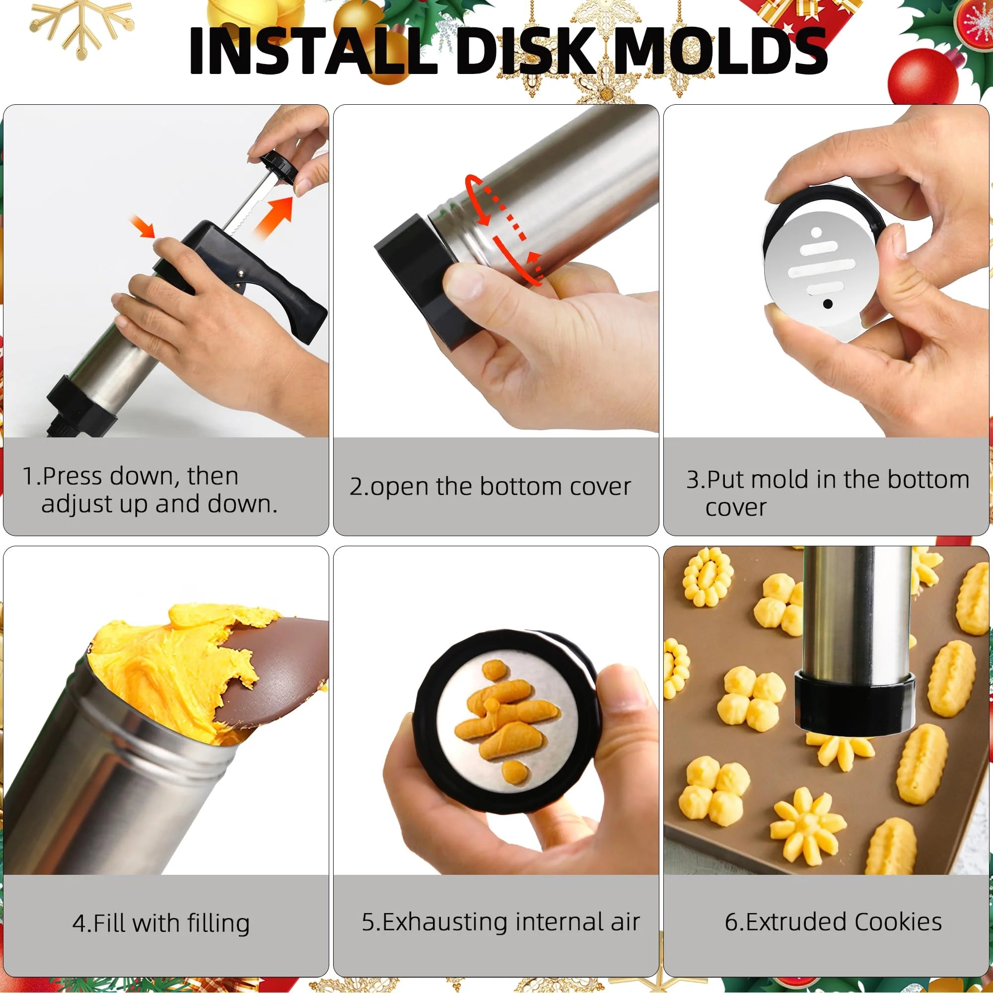 Stainless Steel Cookies Press Cookies Press for Baking,Cookie Press Gun Kit with 13 Cookie Discs and 8 Piping Tips for DIY cake Maker Decorating Baking Supplies – Durable Stainless Steel Construction with a Practical Everyday Design