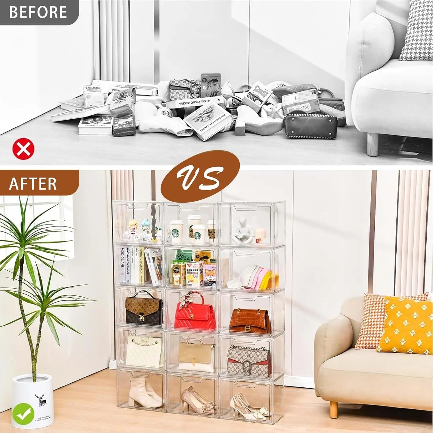 3 Pack Clear Storage Bins with Lids Storage Containers with Magnetic Door Stackable Acrylic Display Case for Handbags Cosmetic Multifunctional Storage Boxes for Dorm Living Room Bedroom Storage – Stackable Organization with a Practical Everyday Design