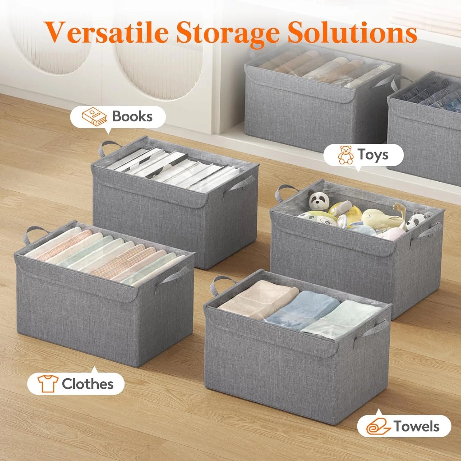 Fabric Storage Boxes 6 Pcs Stackable Storage Bins with Clear Lids Foldable Oxford Cloth Cube Closet Organizer Baskets Clothes Containers for Towels Blankets Books Light Grey-Large – Foldable Space-Saving Design with a Practical Everyday Design