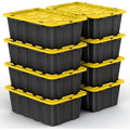8 PACK of Medium 12 Gallon Plastic Storage Bin Tote Organizing Container with Ultra Durable Secure Latching Lids Stackable Extra Strength Clear with Built in Handle - Black and Yellow – Stackable Organization with a Practical Everyday Design