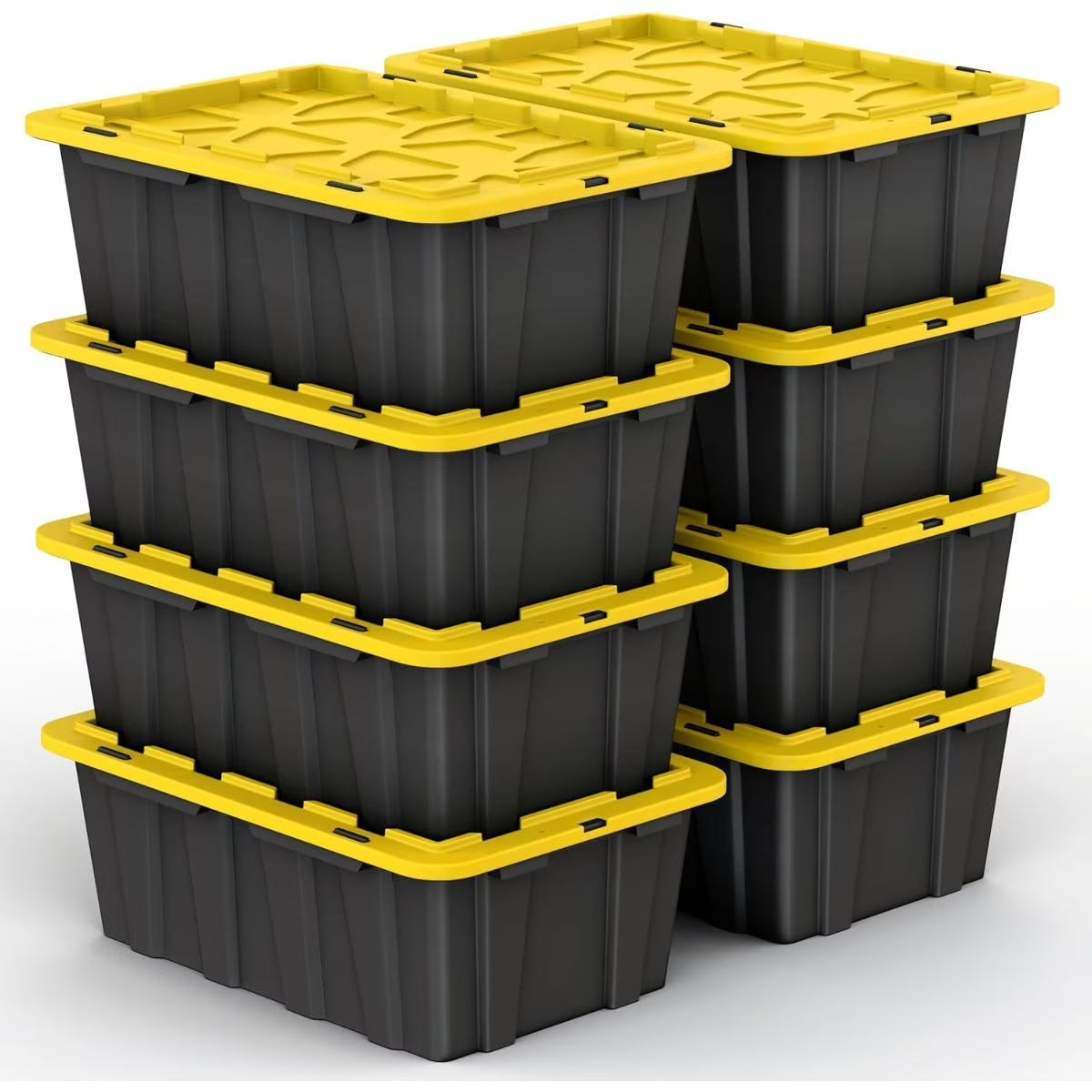 8 PACK of Medium 12 Gallon Plastic Storage Bin Tote Organizing Container with Ultra Durable Secure Latching Lids Stackable Extra Strength Clear with Built in Handle - Black and Yellow – Stackable Organization with a Practical Everyday Design
