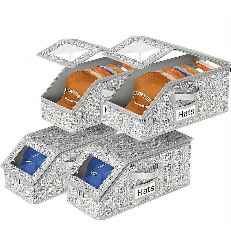 4 PCS Stackable Hat Storage for Baseball Caps Hat Storage Boxes for Closet Holds up to 12 Caps with Cardboard Hat Organizer for Women & Men (Grey) – Stackable Organization with a Practical Everyday Design
