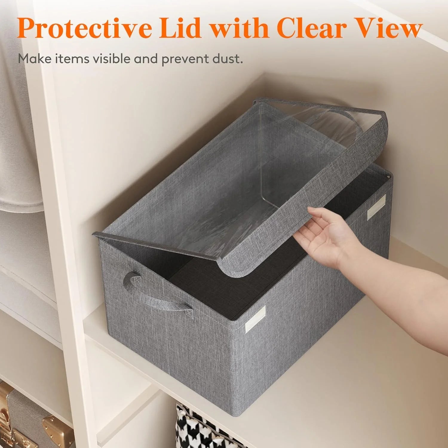 Fabric Storage Boxes 6 Pcs Stackable Storage Bins with Clear Lids Foldable Oxford Cloth Cube Closet Organizer Baskets Clothes Containers for Towels Blankets Books Light Grey-Large – Foldable Space-Saving Design with a Practical Everyday Design