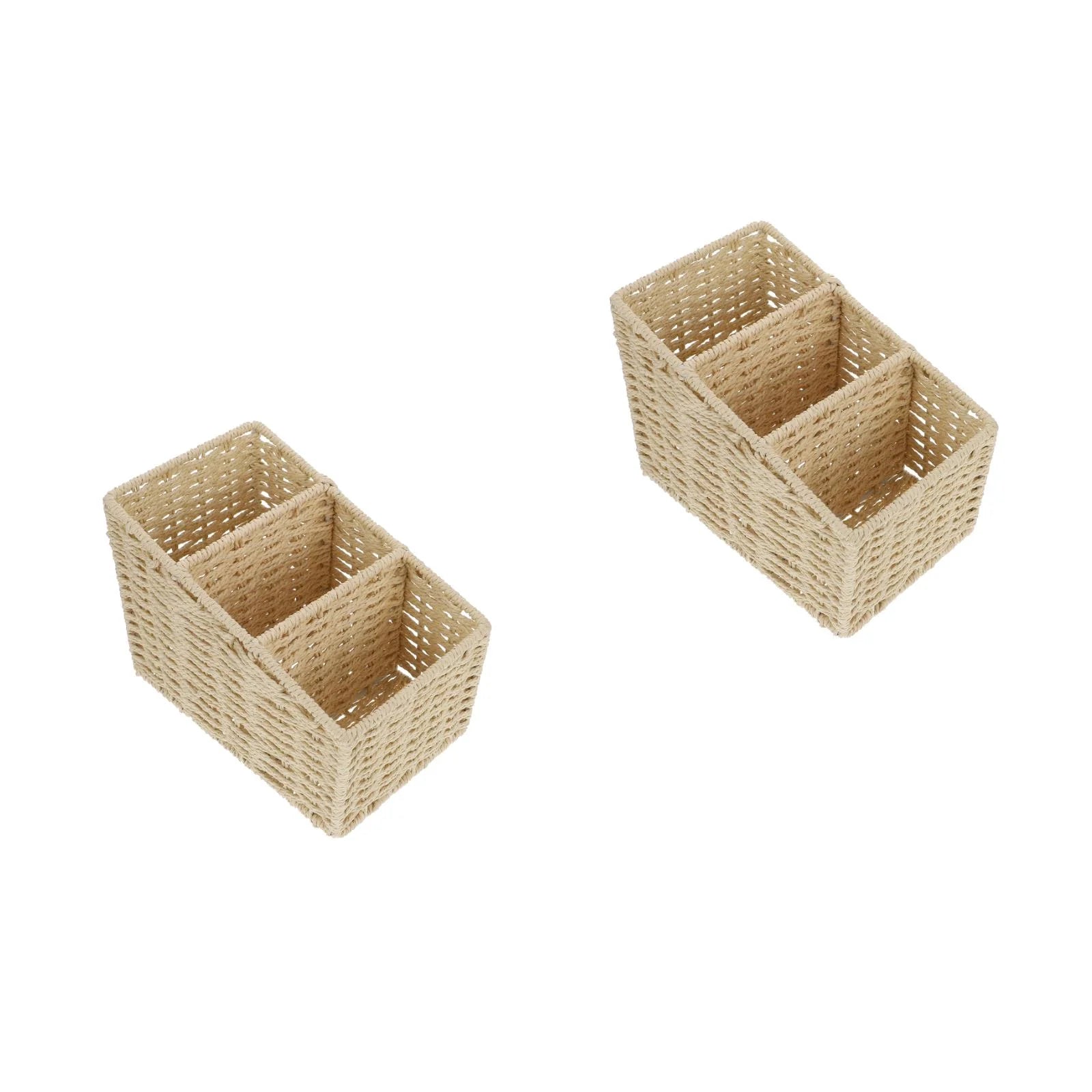 2pcs Woven 3 Compartments Woven Storage Box Bin Makeup Container Cube Organizer Divider for Home Bathroom Bedroom Closet Table Remote Beige – Everyday Household Format with a Practical Everyday Design