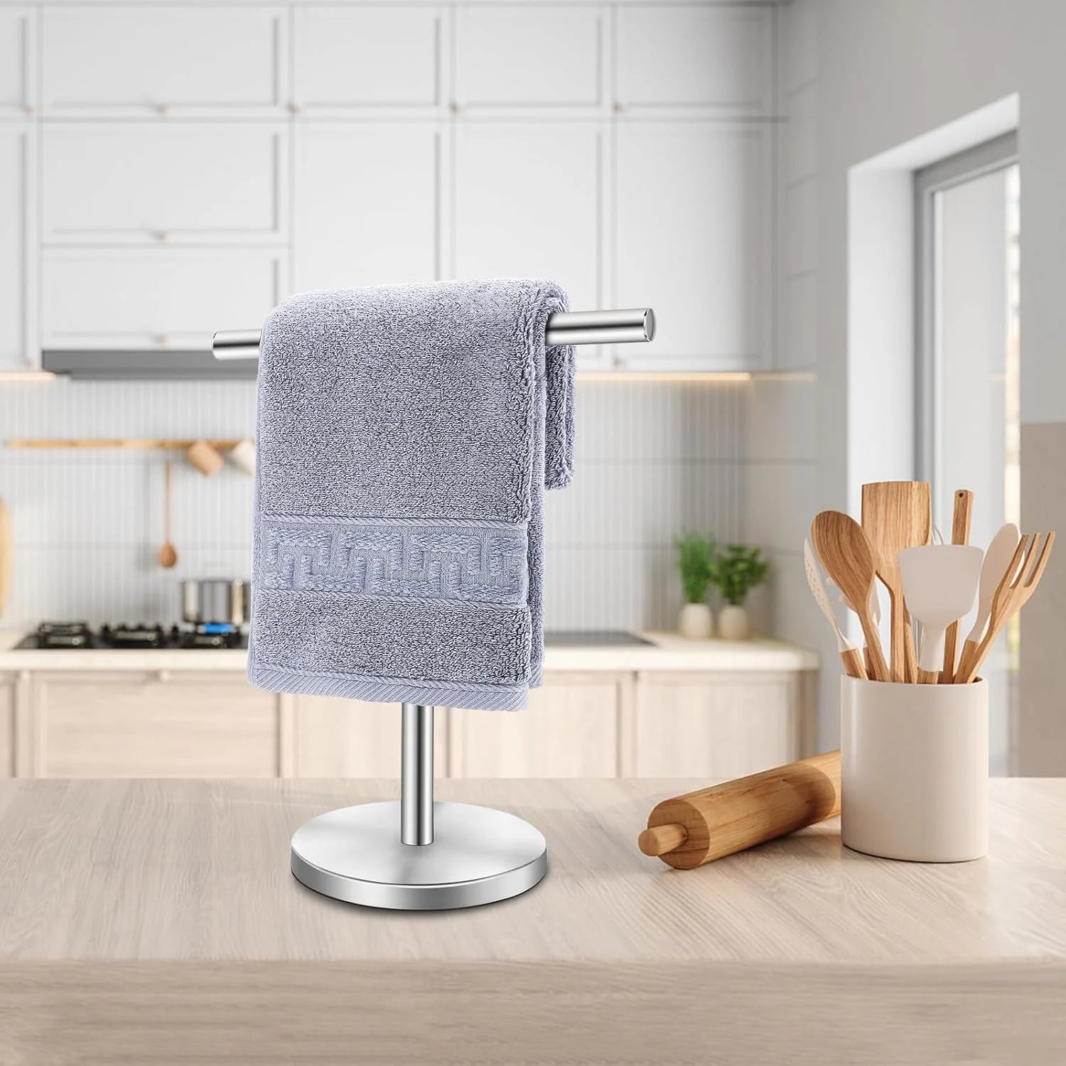T-Shape Bath Hand Towel Holder Stand Stainless Steel Free Standing Hand Towel Rack with Heavy Base for Bathroom Kitchen & Countertop Matte Black – Durable Stainless Steel Construction with a Practical Everyday Design