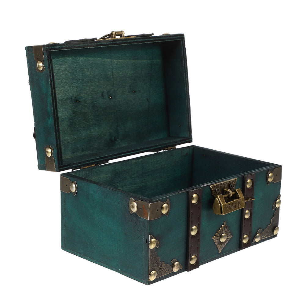 Wooden Storage Box Keepsake Stash Photo Treasure Chest Crate Dark Green – Natural-Look Construction with a Practical Everyday Design