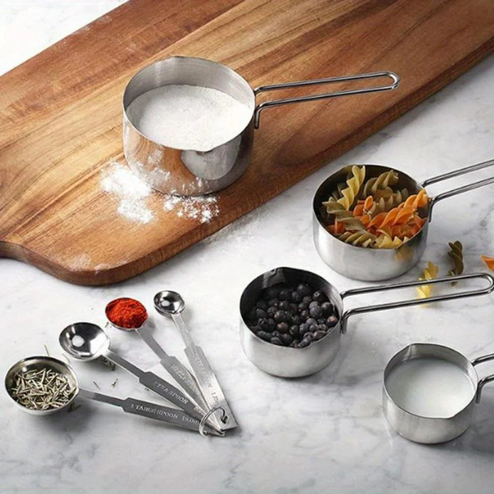 Stainless Steel Measuring Spoons and Measuring Cups Kitchen Tools for Drying and Liquid Ingredients Cooking and Baking Categories Measuring Spoons Measuring Cups Scale Bowls – Durable Stainless Steel Construction with a Practical Everyday Design