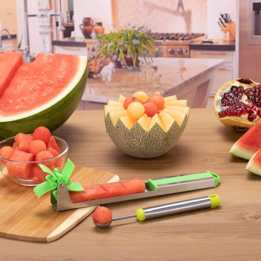 Watermelon Windmill Cutter Slicer Stainless Steel Shape Fruit Tools Quickly Cut Tool Kitchen Gadgets with Melon Scoop – Durable Stainless Steel Construction with a Practical Everyday Design