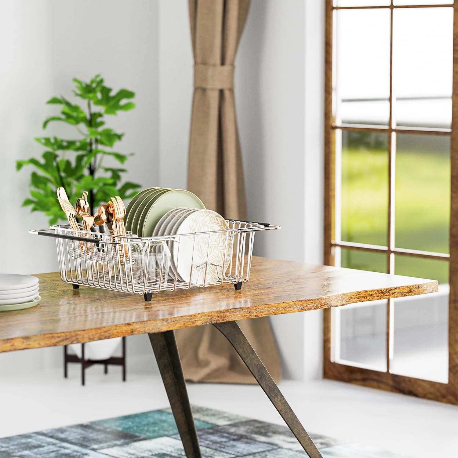 Dish Drying Rack in-Sink 304 Stainless Steel Dish Drainer with Stainless Steel Silverware Holder Over Inside Sink-Adjustable – Durable Stainless Steel Construction with a Practical Everyday Design