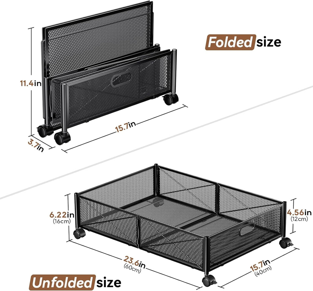 Under Bed Storage Containers with Wheels - Shoe Storage Organizer Drawer Tool-free Assembly Metal Underbed Storage for Bedroom Clothes Shoes Blankets - 2Pack – Multiroom Organization Format with a Practical Everyday Design