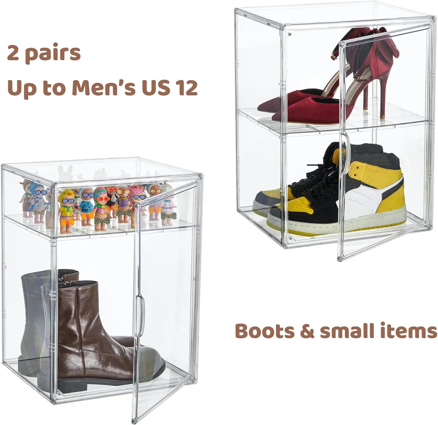 XXX-Large Clear Acrylic Display Case Boot Shoe Storage Boxes With An Adjustable Divider,2 Pack 2 Tiers Clear Plastic Stackable Storage Bins With Lids Big Display Acrylic Box With Magnetic Door – Everyday Household Format with a Practical Everyday Design
