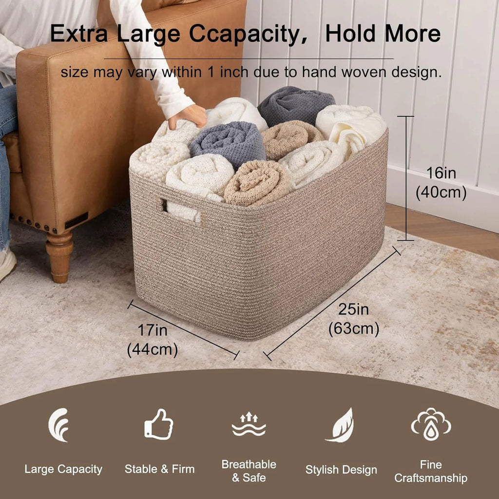 118L XXXLarge Cotton Rope Storage Basket Oversized Blanket Basket Used for Organizing Dirty Clothes in Living Room Bedroom Nursery Dog Toy Storage Bins 25" x 17" x 16",Grey – Practical Home Organization with a Practical Everyday Design