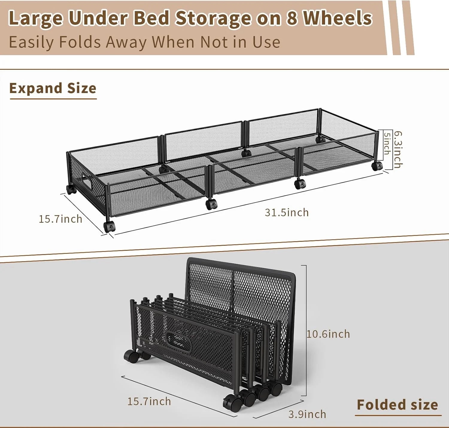 47.2'' Long Under Bed Storage on Wheels 57.6L Large Capacity Rolling Under the Bed Storage Containers Tool-Free Assembly Foldable Underbed Shoes Clothes Toy Drawers – Everyday Household Format with a Practical Everyday Design