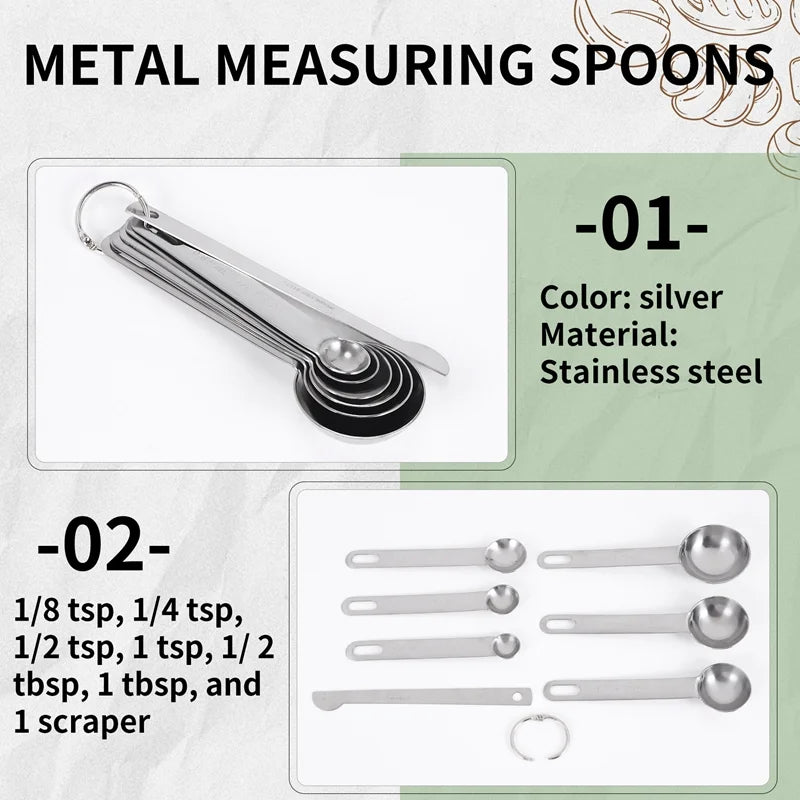 Stainless Steel Measuring Spoons Cups Set Small Tablespoon Teaspoons Set 6 with Bonus C4662 – Durable Stainless Steel Construction with a Practical Everyday Design