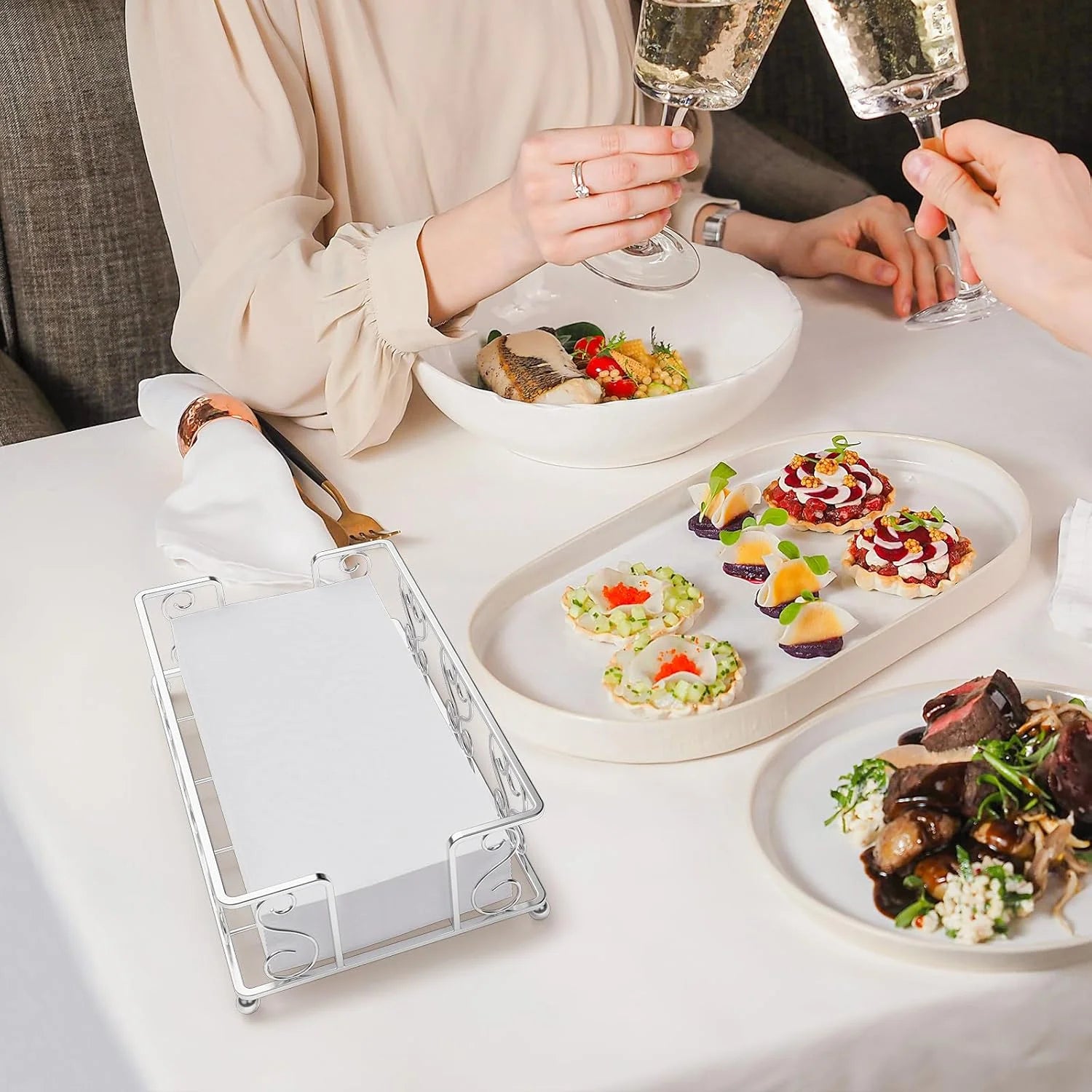 Napkin Holder & Guest Towel Tray - Stainless Steel Disposable Paper Towel Dispenser for Bathroom Table Kitchen Countertop Dinner Table Vanity – Durable Stainless Steel Construction with a Practical Everyday Design