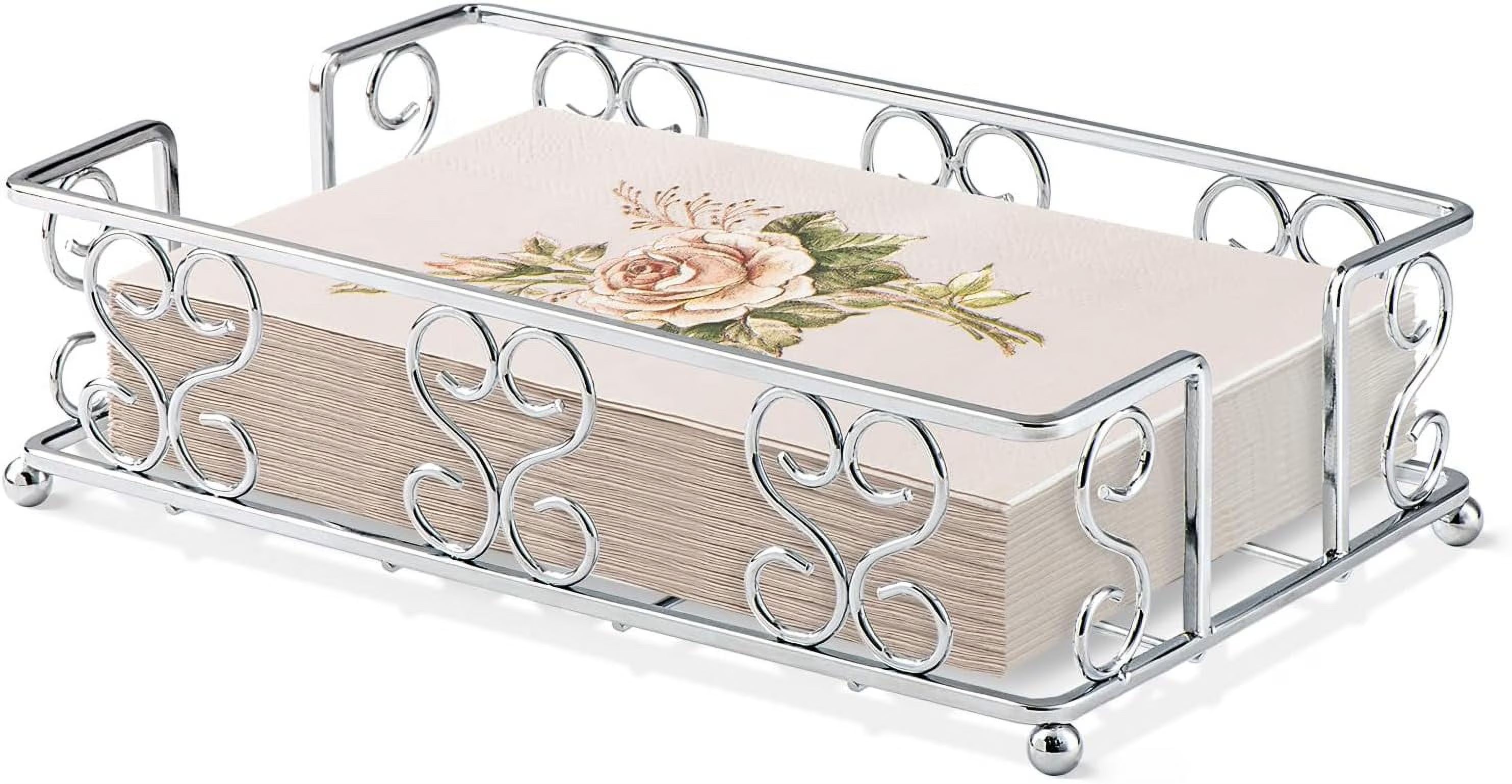 Napkin Holder & Guest Towel Tray - Stainless Steel Disposable Paper Towel Dispenser for Bathroom Table Kitchen Countertop Dinner Table Vanity – Durable Stainless Steel Construction with a Practical Everyday Design
