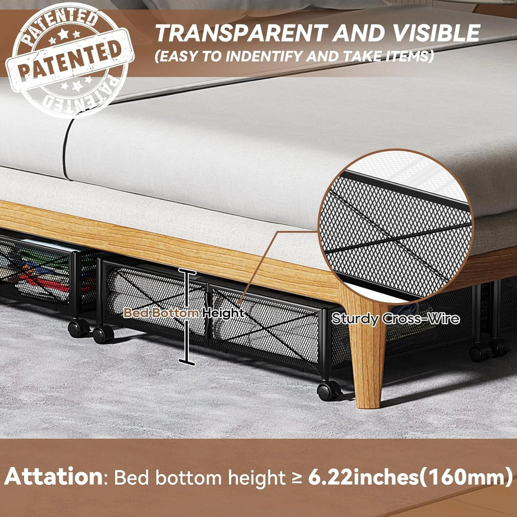 Under Bed Storage Containers with Wheels - Shoe Storage Organizer Drawer Tool-free Assembly Metal Underbed Storage for Bedroom Clothes Shoes Blankets - 2Pack – Multiroom Organization Format with a Practical Everyday Design