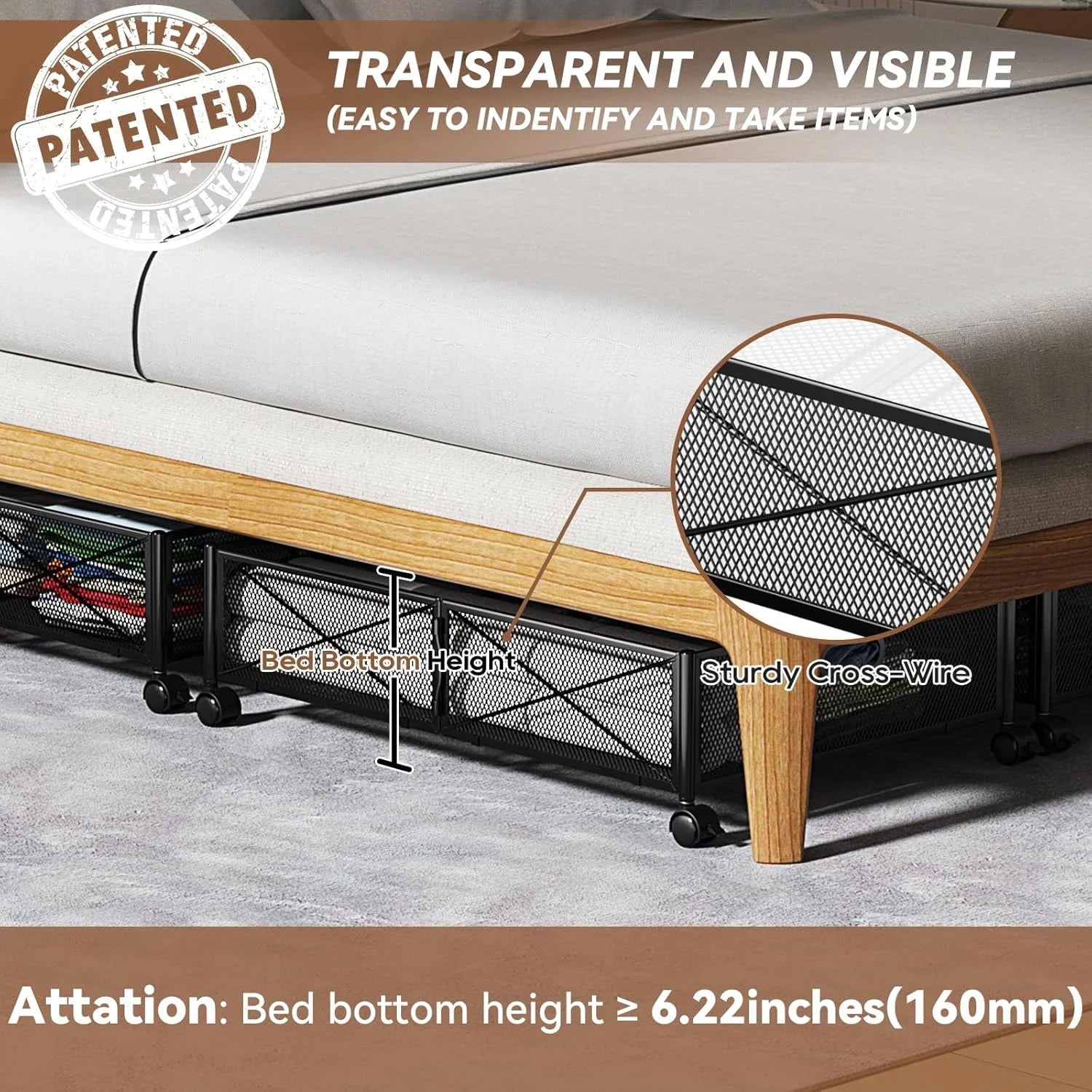 Under Bed Storage Containers with Wheels - Shoe Storage Organizer Drawer Tool-free Assembly Metal Underbed Storage for Bedroom Clothes Shoes Blankets - 2Pack – Multiroom Organization Format with a Practical Everyday Design