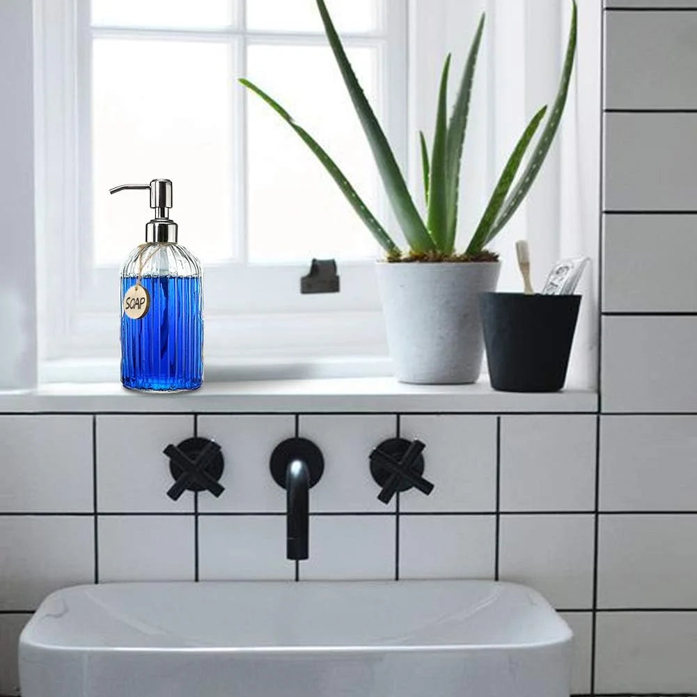 18 Oz Clear Glass Soap Dispenser with Rust-resistant Stainless Steel Pump Refillable Liquid Hand soap Dispenser for Bathroom Well-crafted Kitchen Soap Dispenser – Clear-View Organization with a Practical Everyday Design