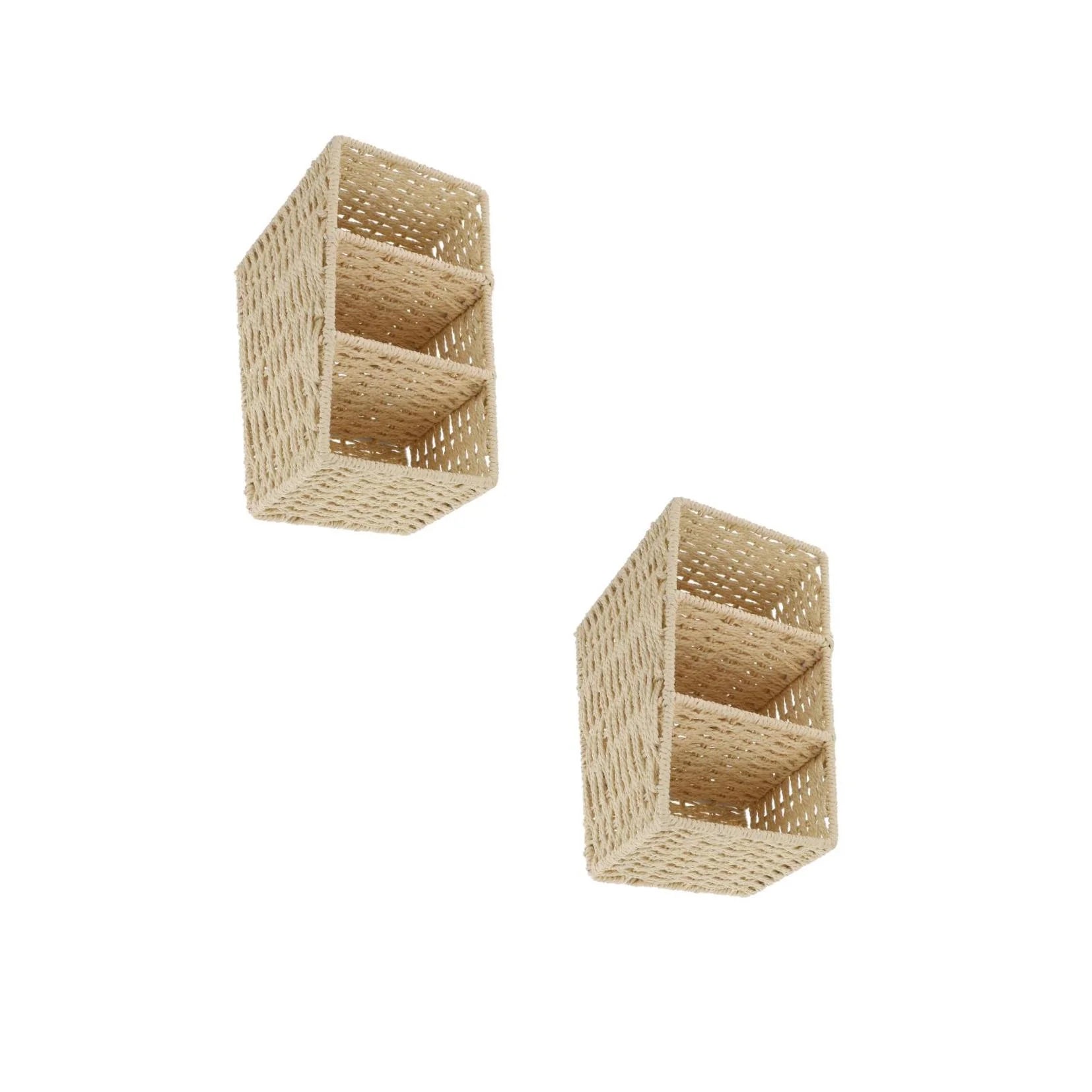 2pcs Woven 3 Compartments Woven Storage Box Bin Makeup Container Cube Organizer Divider for Home Bathroom Bedroom Closet Table Remote Beige – Everyday Household Format with a Practical Everyday Design
