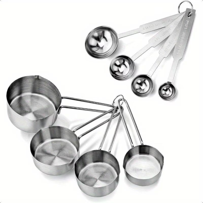 Stainless Steel Measuring Spoons and Measuring Cups Kitchen Tools for Drying and Liquid Ingredients Cooking and Baking Categories Measuring Spoons Measuring Cups Scale Bowls – Durable Stainless Steel Construction with a Practical Everyday Design