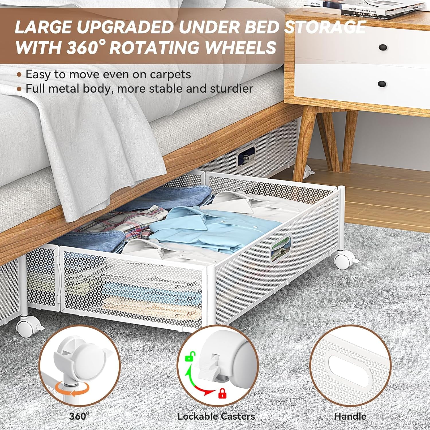 Under Bed Storage Containers with Wheels - Shoe Storage Organizer Drawer Tool-free Assembly Metal Underbed Storage Containers for Bedroom Clothes Shoes Blankets - 2Pack – Everyday Household Format with a Practical Everyday Design