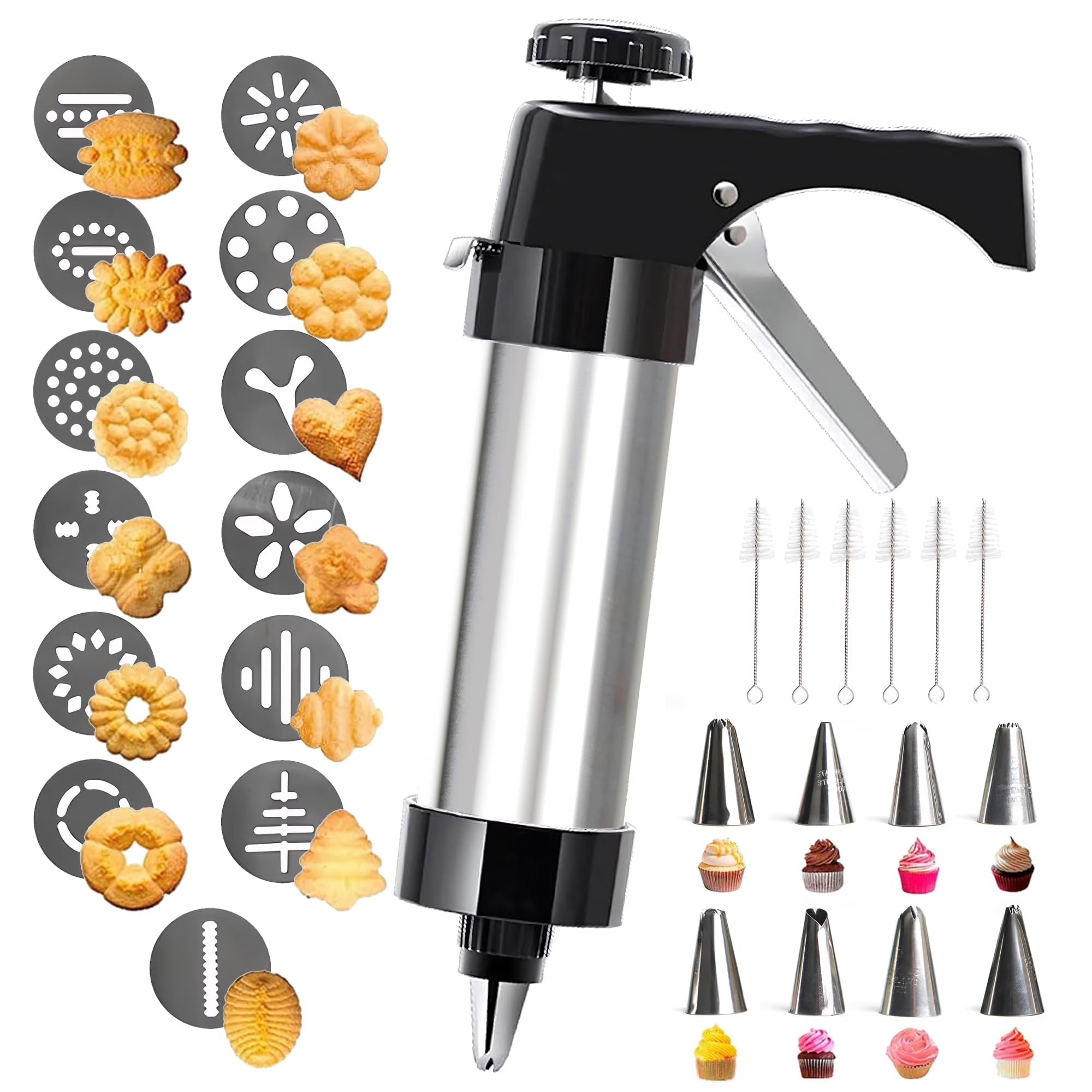 Stainless Steel Cookies Press Cookies Press for Baking,Cookie Press Gun Kit with 13 Cookie Discs and 8 Piping Tips for DIY cake Maker Decorating Baking Supplies – Durable Stainless Steel Construction with a Practical Everyday Design