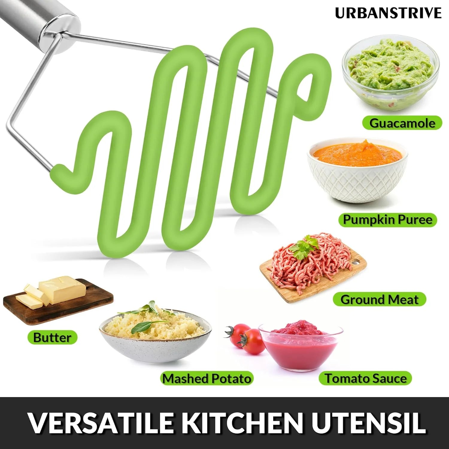 Non-Scratch Silicone Potato Masher Kitchen Tool Potatoes Masher Potato Masher Stainless Steel Wrapped In Well-crafted Silicone Potato Smasher – Durable Stainless Steel Construction with a Practical Everyday Design