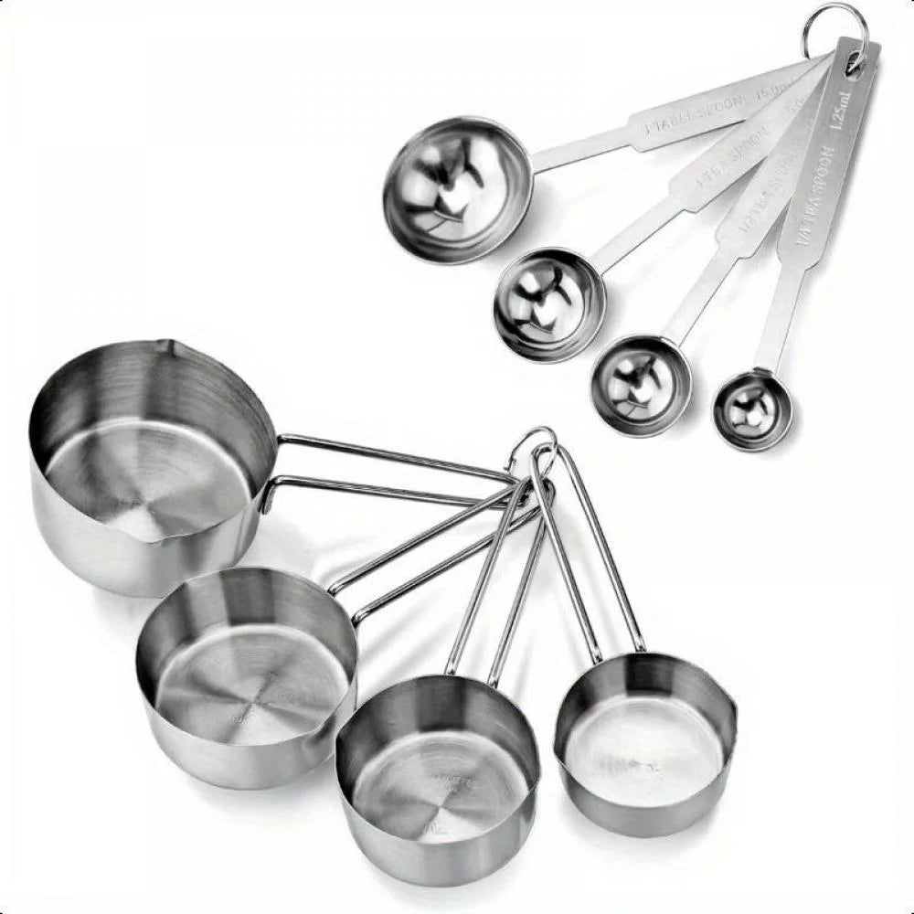 Stainless Steel Measuring Spoons and Measuring Cups Kitchen Tools for Drying and Liquid Ingredients Cooking and Baking Categories Measuring Spoons Measuring Cups Scale Bowls – Durable Stainless Steel Construction with a Practical Everyday Design