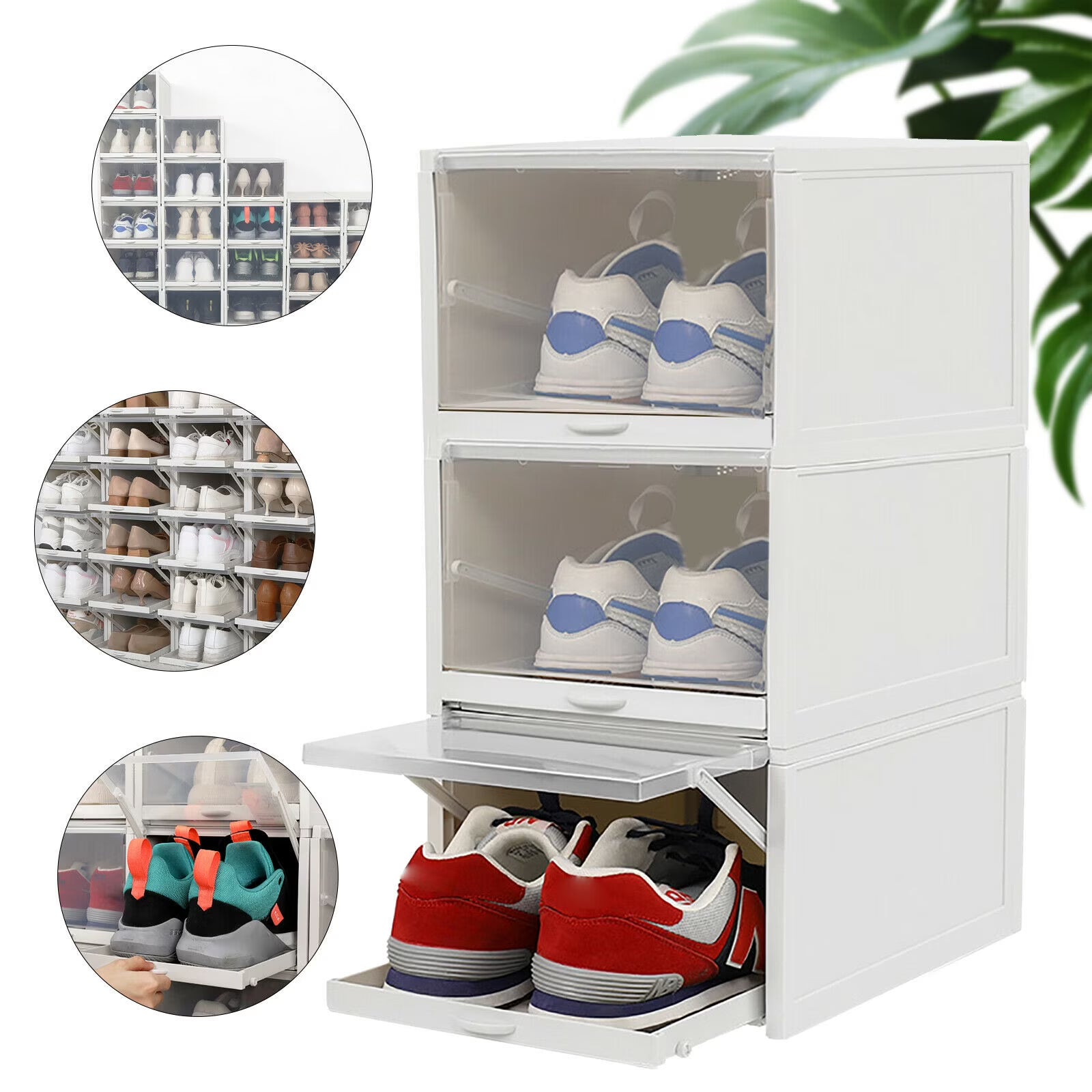3pcs Foldable Shoe Box Push Drawer Type Storage Organizer Shoe Box Clear Cover Stackable Shoe Storage Box Gray Sneaker Case Stackable Container W/Drawer Push Pull Transparent Shoe Box – Foldable Space-Saving Design with a Practical Everyday Design