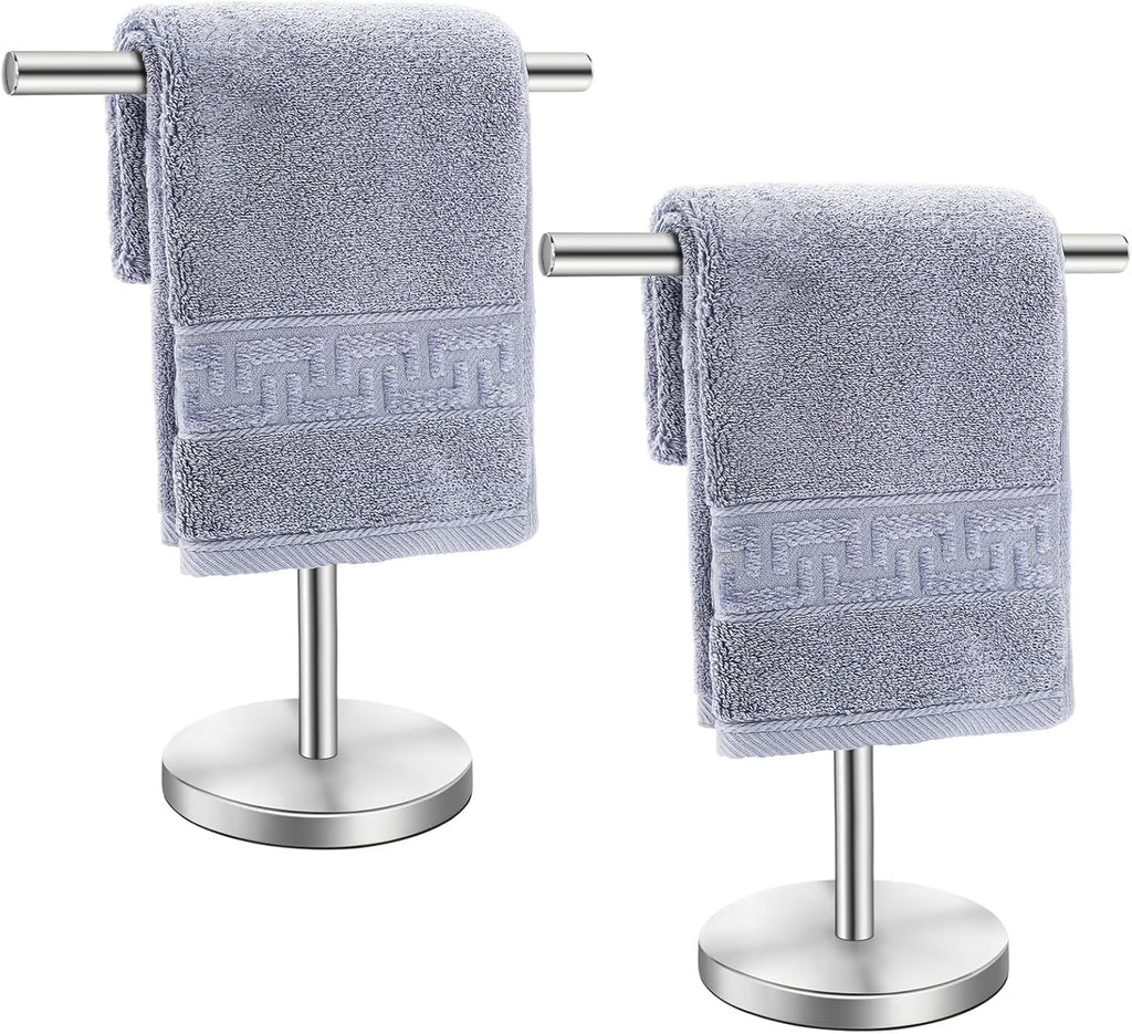 T-Shape Bath Hand Towel Holder Stand Stainless Steel Free Standing Hand Towel Rack with Heavy Base for Bathroom Kitchen & Countertop Silver 2 Pack – Durable Stainless Steel Construction with a Practical Everyday Design