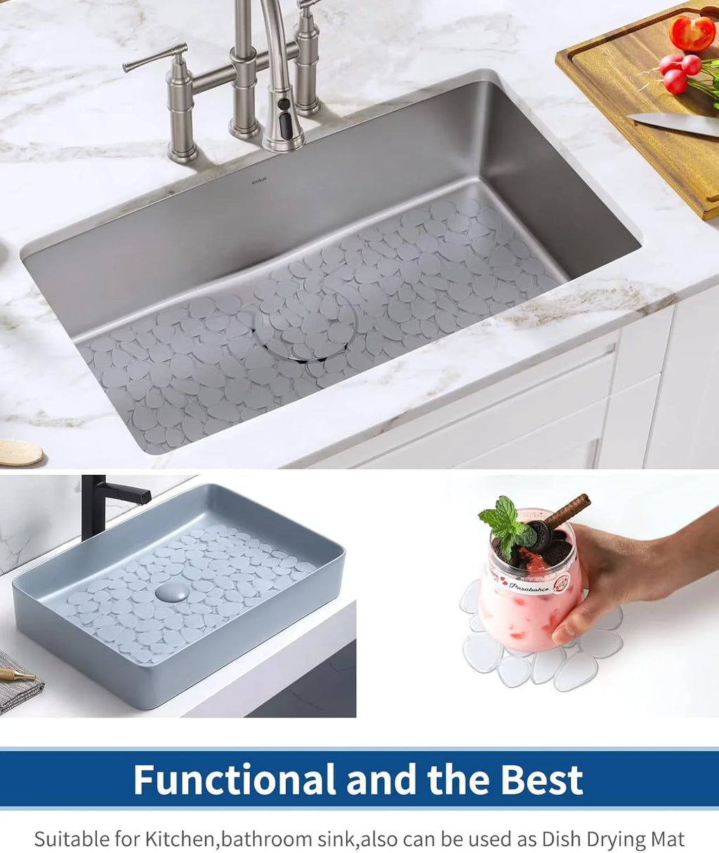 Bligli Pebble Sink Mat 2-Pack - PVC Kitchen Protector for Stainless Steel/Ceramic Dish Drying Mat for Dishes 15.7" x 11.8" Clear – Clear-View Organization with a Practical Everyday Design