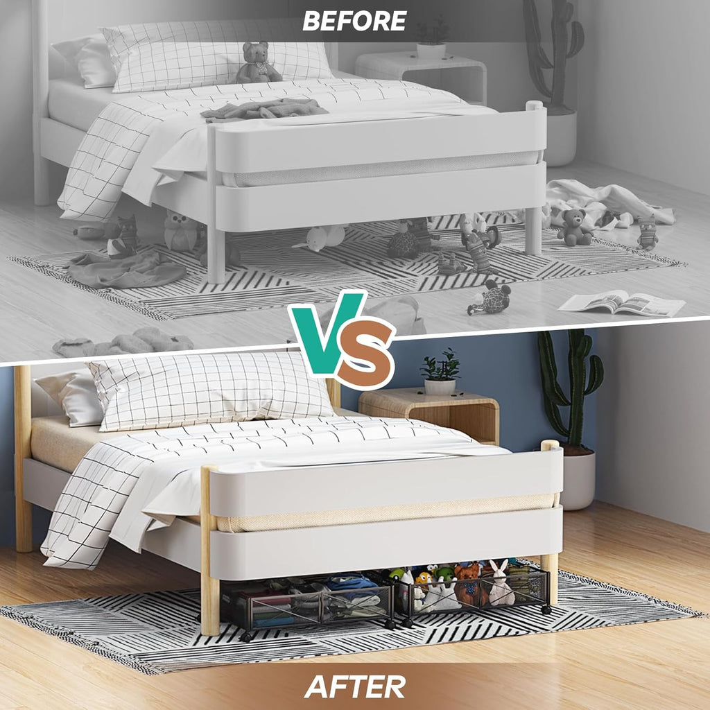 Under Bed Storage Containers with Wheels - Shoe Storage Organizer Drawer Tool-free Assembly Metal Underbed Storage for Bedroom Clothes Shoes Blankets - 2Pack – Multiroom Organization Format with a Practical Everyday Design