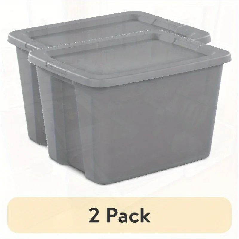 2-Pack 18 Gallon Heavy-Duty Plastic Storage Bins with Snap-On Lids - Durable Stackable Gray Organizers for Home Garage Pantry & Office - Space-Saving Rectangular Design with Reinforced Handles – Stackable Organization with a Practical Everyday Design