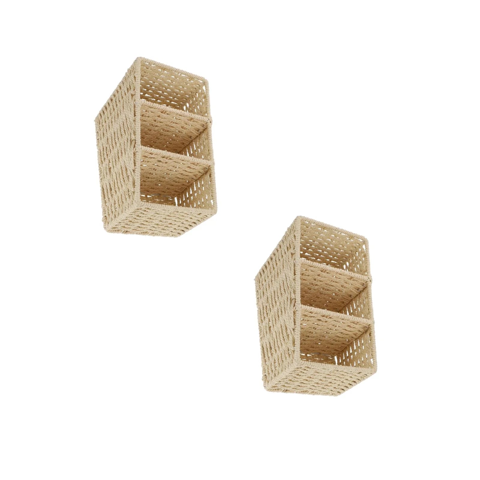 2pcs Woven 3 Compartments Woven Storage Box Bin Makeup Container Cube Organizer Divider for Home Bathroom Bedroom Closet Table Remote Beige – Everyday Household Format with a Practical Everyday Design