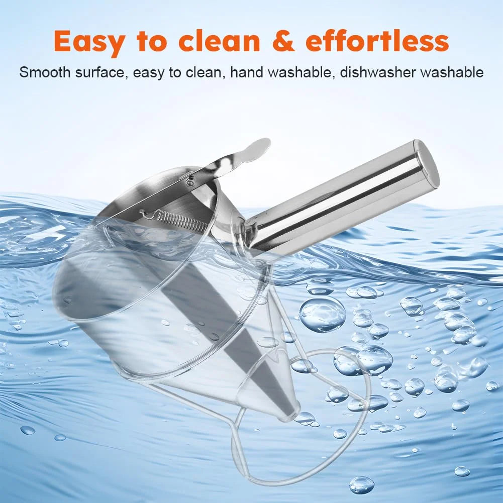 Stainless Steel Pancake Batter Dispenser with Squeeze Handle Kitchen Funnel Tools Pancake Dispenser for Pancakes Cupcakes Takoyaki and Baked Goods – Convenient Carry Handles with a Practical Everyday Design