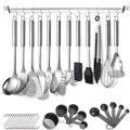 Kitchen Utensils Set 38 Pieces Stainless Steel Cooking Utensils Set Kitchen Gadgets Cookware Kitchen Tool Set with Utensil Holder Rack And Hooks For Hanging Dishwasher Suitable – Space-Saving Hanging Design with a Practical Everyday Design