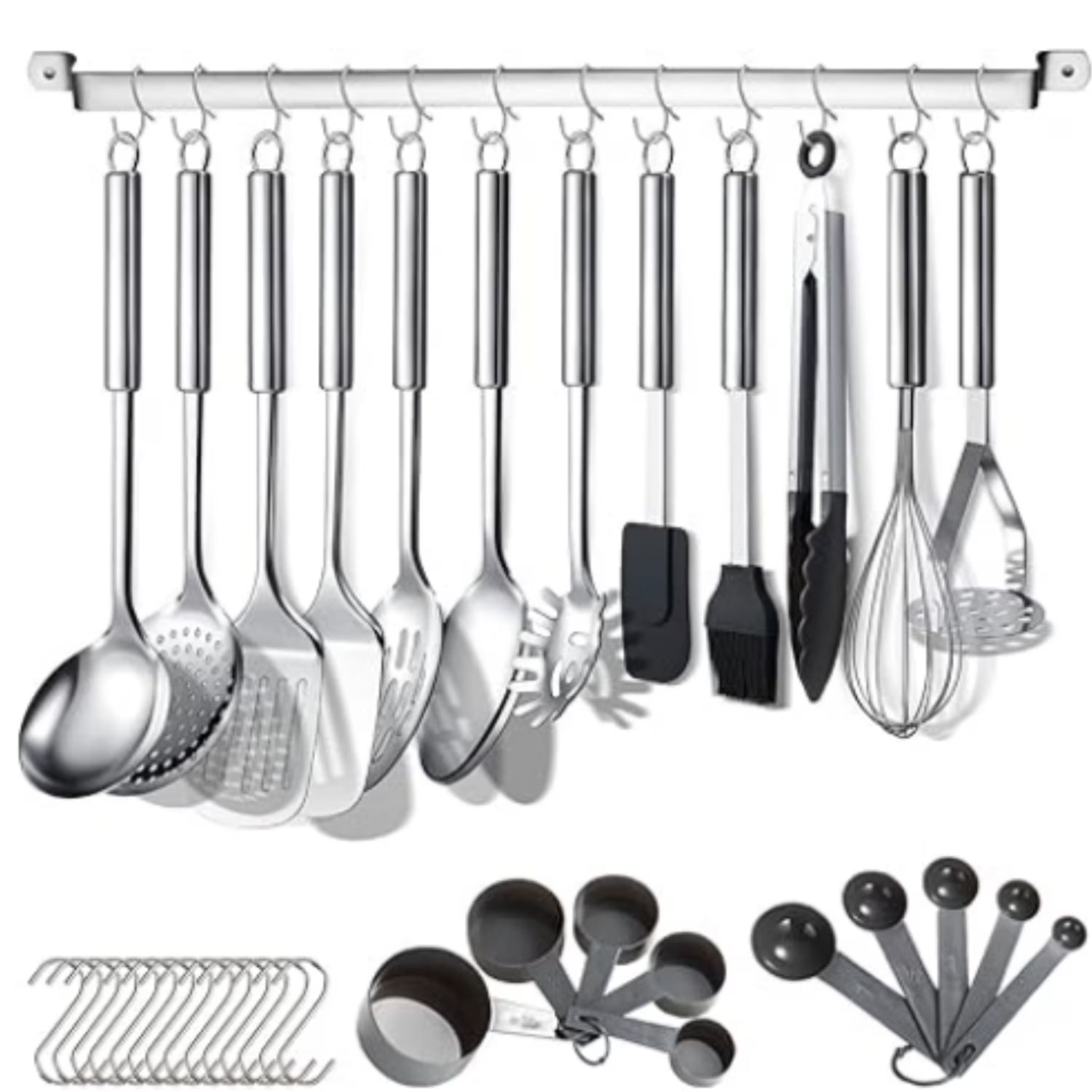Kitchen Utensils Set 38 Pieces Stainless Steel Cooking Utensils Set Kitchen Gadgets Cookware Kitchen Tool Set with Utensil Holder Rack And Hooks For Hanging Dishwasher Suitable – Space-Saving Hanging Design with a Practical Everyday Design