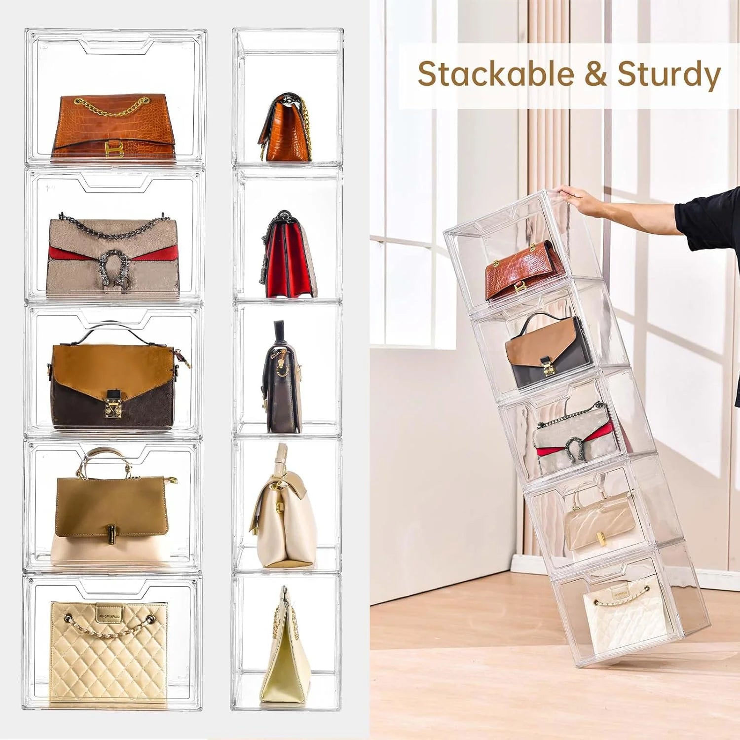 3 Pack Clear Storage Bins with Lids Storage Containers with Magnetic Door Stackable Acrylic Display Case for Handbags Cosmetic Multifunctional Storage Boxes for Dorm Living Room Bedroom Storage – Stackable Organization with a Practical Everyday Design