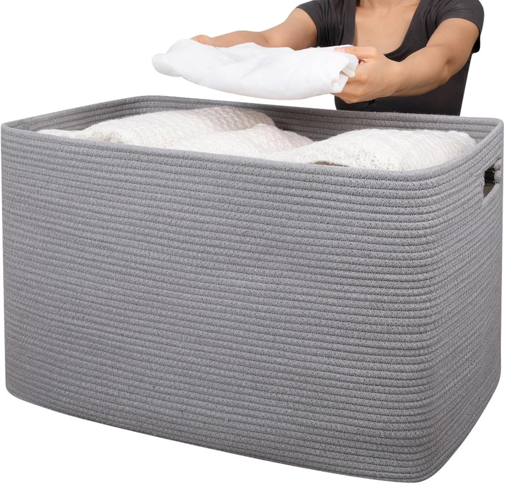 118L XXXLarge Cotton Rope Storage Basket Oversized Blanket Basket Used for Organizing Dirty Clothes in Living Room Bedroom Nursery Dog Toy Storage Bins 25" x 17" x 16",Grey – Practical Home Organization with a Practical Everyday Design