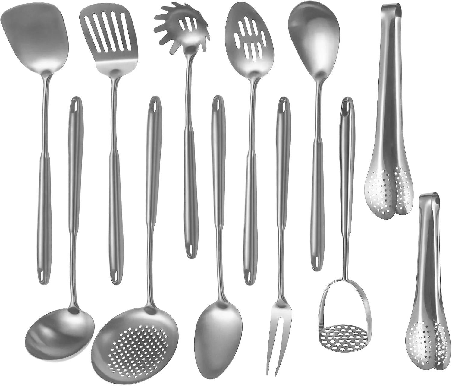 304 Stainless Steel Cooking Utensils,6 Pcs Kitchen Cooking Utensils Set with Spatula Solid Spoon Ladle Skimmer Spaghetti Spoon,Dishwasher Suitable(Black) – Durable Stainless Steel Construction with a Practical Everyday Design