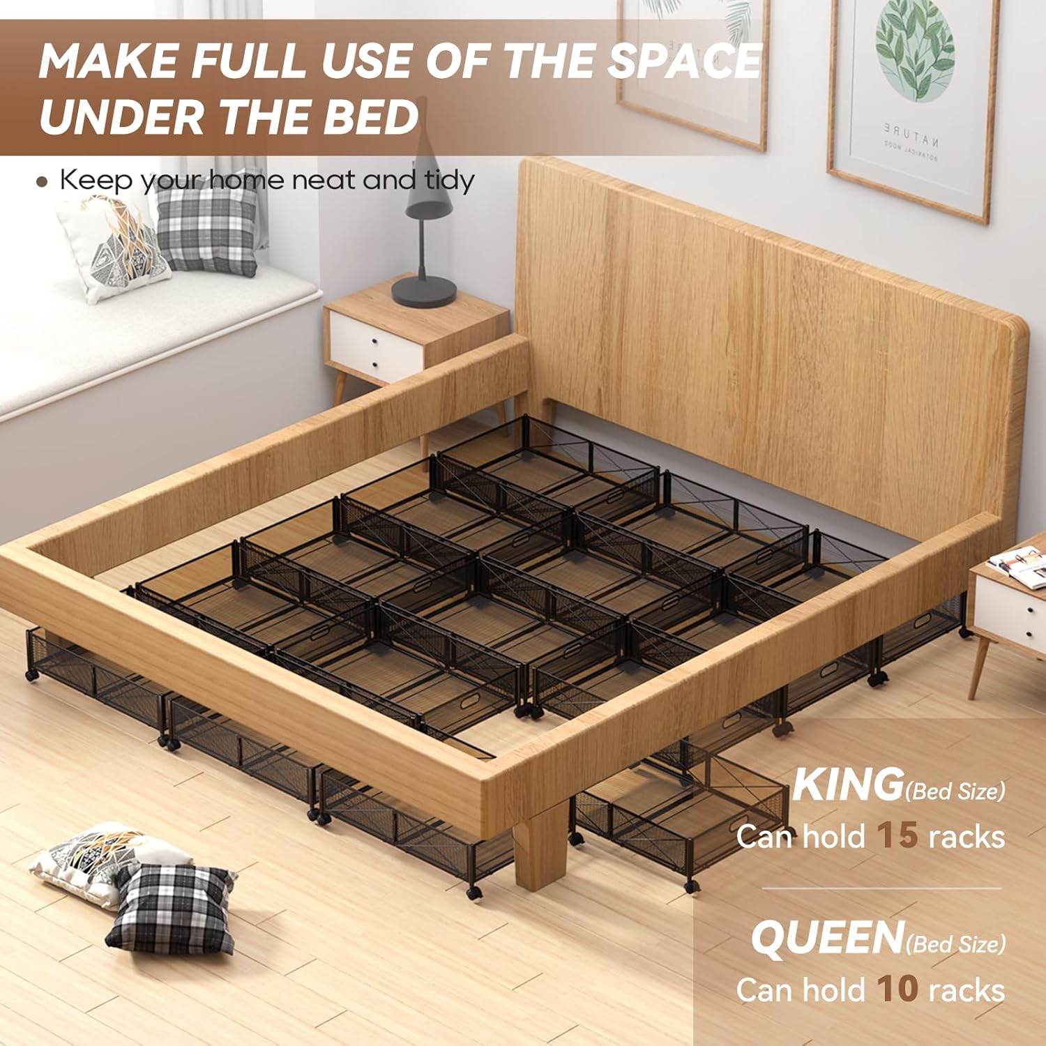 Under Bed Storage Containers with Wheels - Shoe Storage Organizer Drawer Tool-free Assembly Metal Underbed Storage for Bedroom Clothes Shoes Blankets - 2Pack – Multiroom Organization Format with a Practical Everyday Design