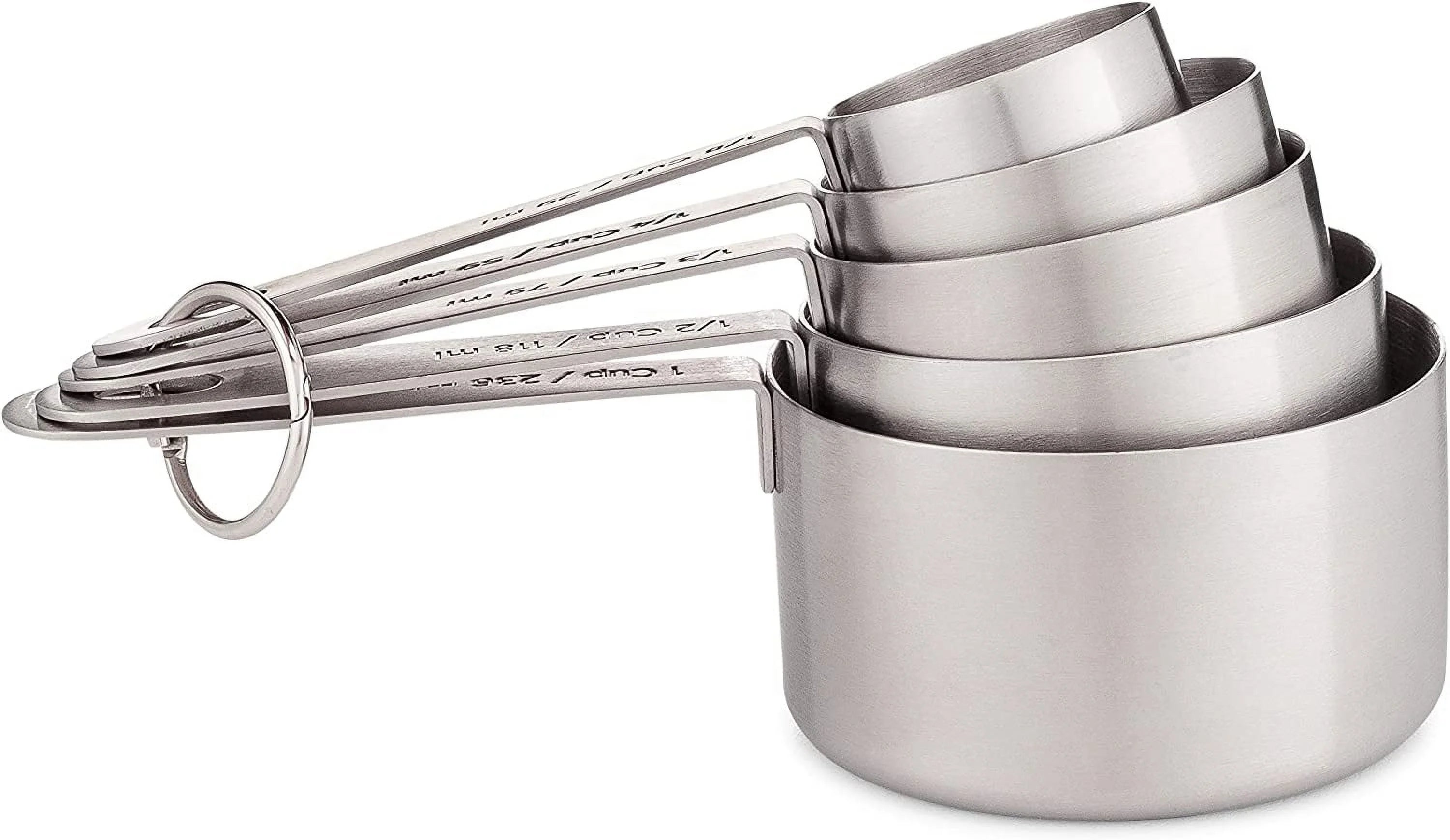 Stainless Steel Measuring Cups Heavy-Duty 5-Piece Set with Storage Ring – Kitchen Measuring Tools – Durable Stainless Steel Construction with a Practical Everyday Design