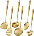 304 Stainless Steel Cooking Utensils,6 Pcs Kitchen Cooking Utensils Set with Spatula Solid Spoon Ladle Skimmer Spaghetti Spoon,Dishwasher Suitable(Gold) – Durable Stainless Steel Construction with a Practical Everyday Design
