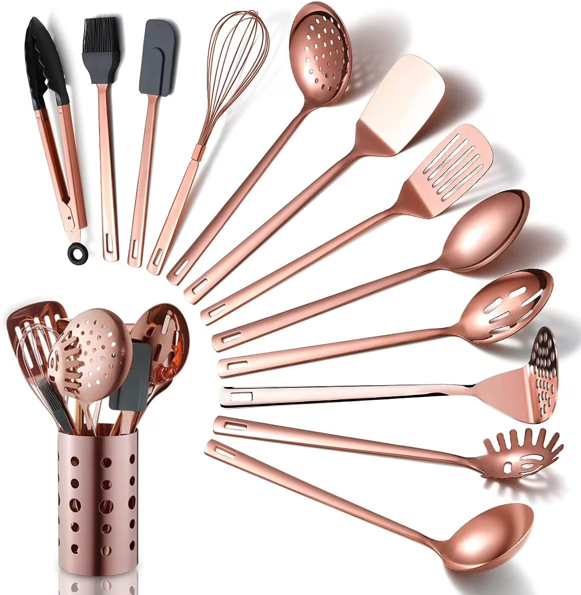 Copper Kitchen Utensils Set,13 Pieces Stainless Steel Cooking Utensils Set with – Durable Stainless Steel Construction with a Practical Everyday Design
