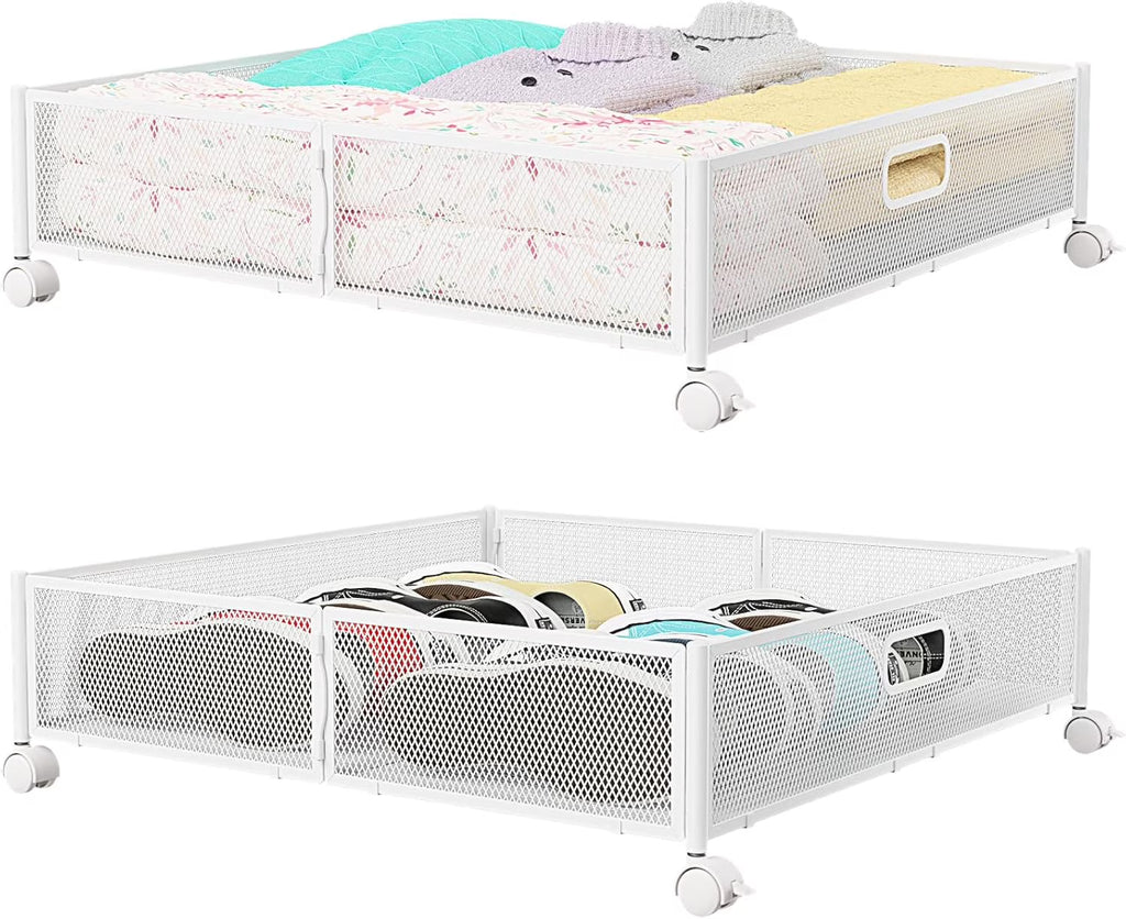 Under Bed Storage Containers with Wheels - Shoe Storage Organizer Drawer Tool-free Assembly Metal Underbed Storage Containers for Bedroom Clothes Shoes Blankets - 2Pack – Everyday Household Format with a Practical Everyday Design