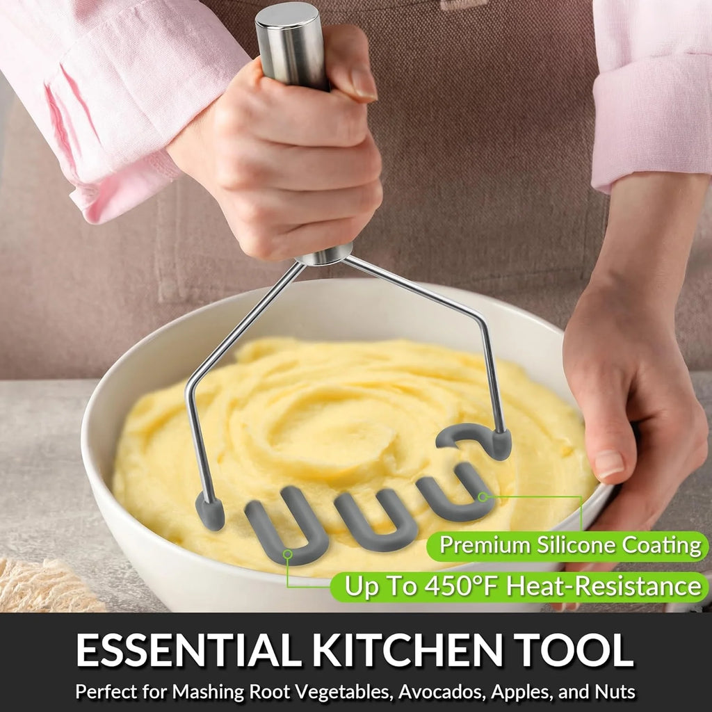 Scratch-resistant silicone potato masher kitchen tool potato masher stainless steel wrapped durable silicone potato smasher gray – Durable Stainless Steel Construction with a Practical Everyday Design